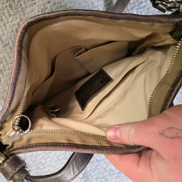 Coach Signature C Canvas Leather Trim Crossbody Shoulder Bag Brown Chain - Picture 5 of 12